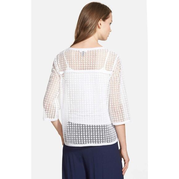 Chelsea28 Sheer 3/4 Sleeve Crochet Tunic Blouse - Picture 3 of 9